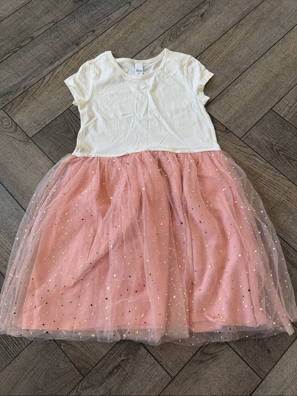 Harper Canyon White Top Pink Tulle Dress with Gold Dots